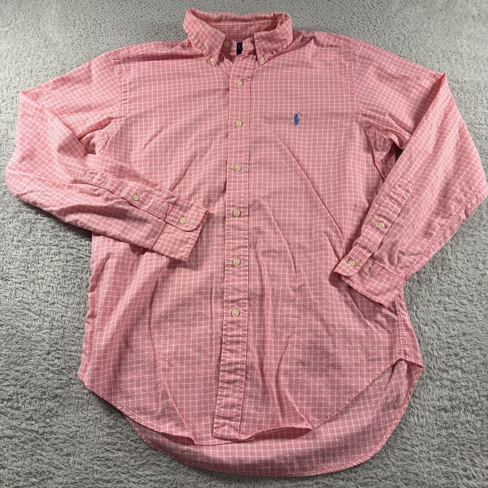 VINTAGE Ralph Lauren Shirt Mens Medium Pink Plaid Button Down Long Sleeve - Picture 2 of 7